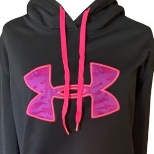 Under Armour UA Storm Womens XL Hoodie Black Pink Camo Logo Pullover Sweatshirt